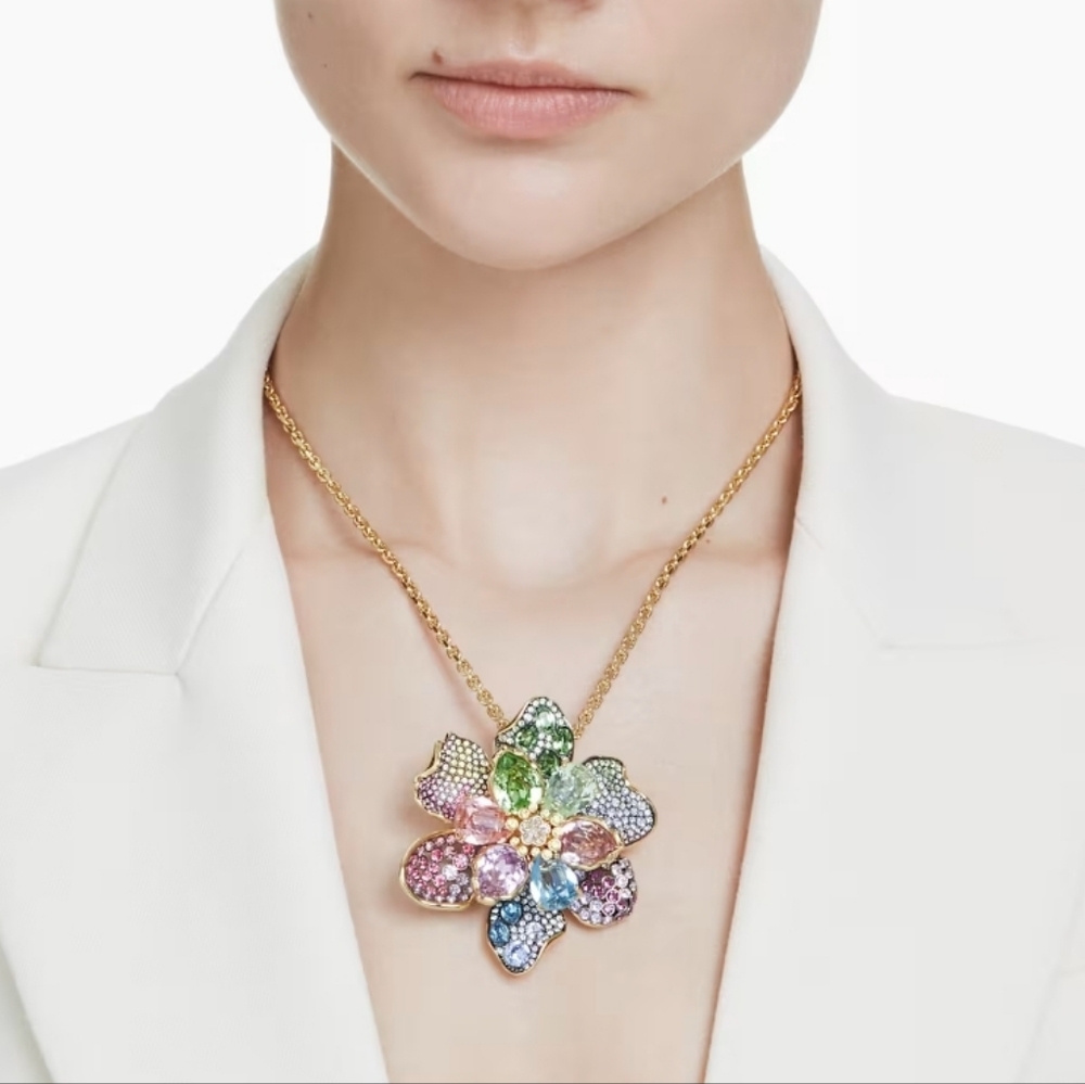 Swarovski Idyllia necklace pendant brooch Mixed cuts, Pavé, Flower, Multicolored